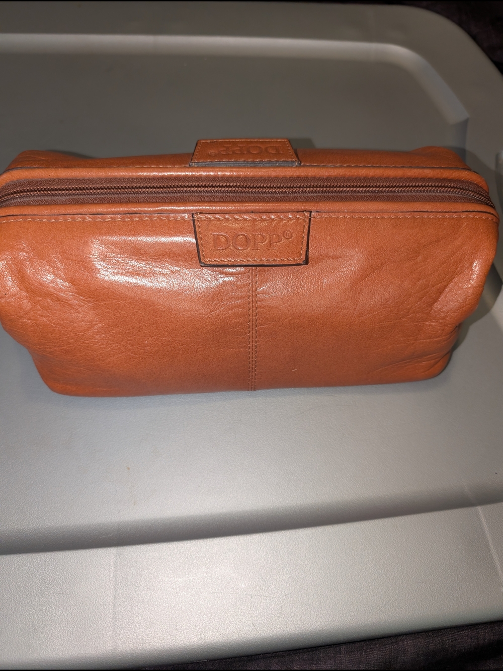 Vintage DOPP Men's Leather Toiletry Bag Cognac Tan Framed Travel Bag